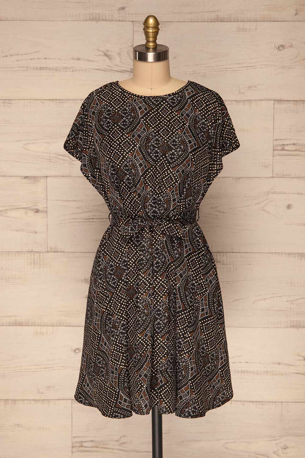 Cantzama Black Patterned T-Shirt Dress | La petite garçonne front view
