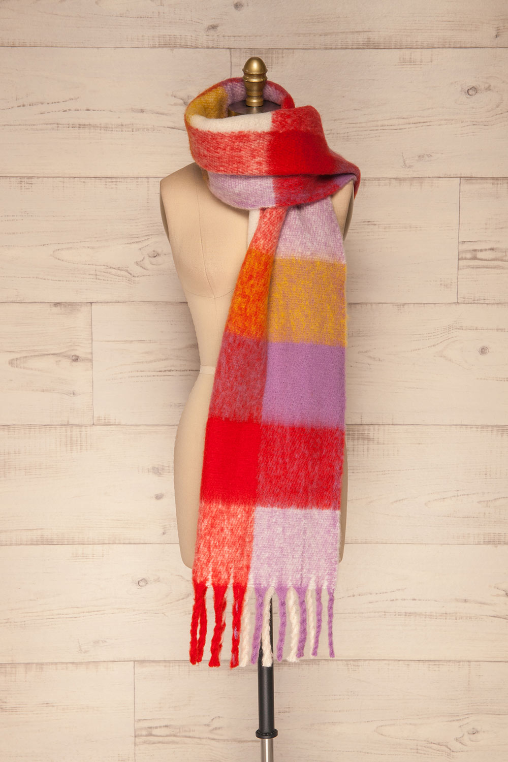 Carbillo Colorful Soft Knit Scarf with Fringe | Font View | La Petite Garçonne