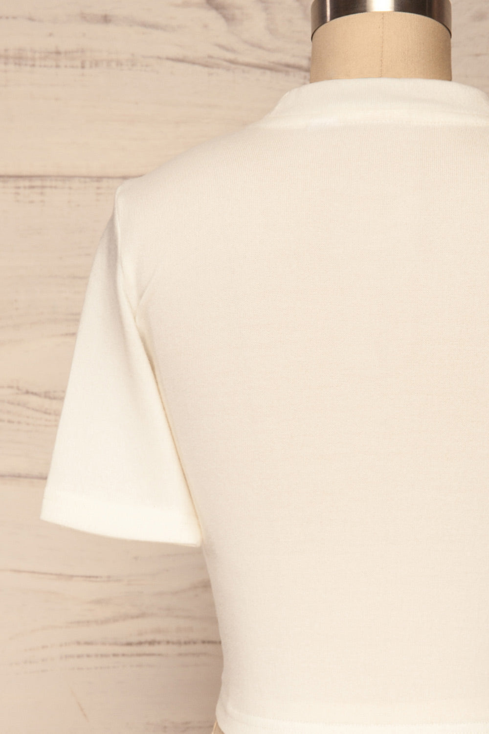 Carini Day White Soft Knit Cropped T-Shirt | BACK CLOSE UP | La Petite Garçonne
