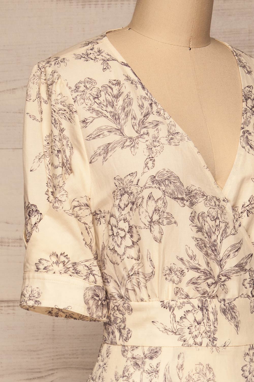 Cariyacu Off-White Floral Wrap Dress | La petite garçonne side close-up