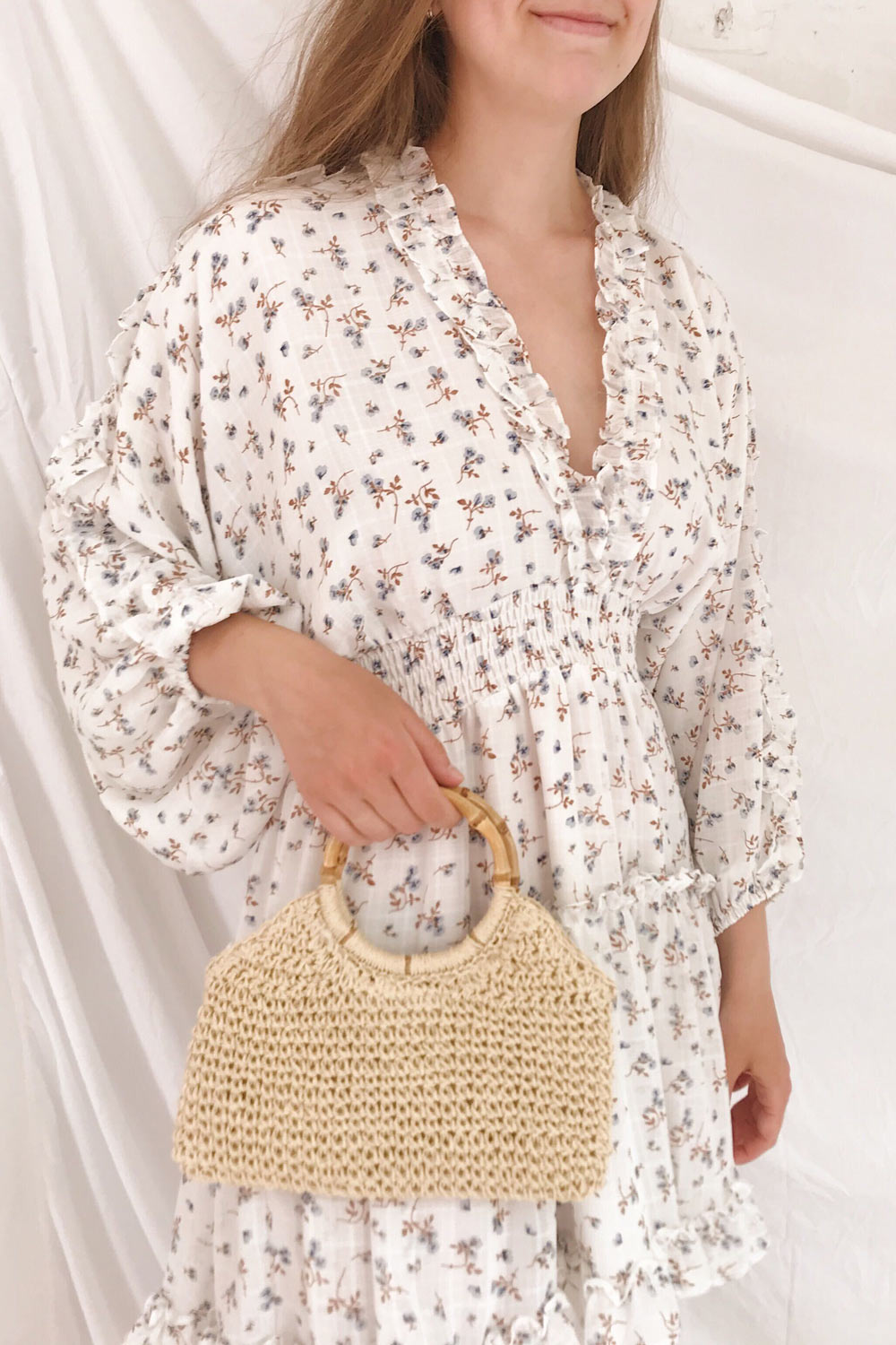 Carling White Floral Long Sleeve Dress | Boutique 1861 on model