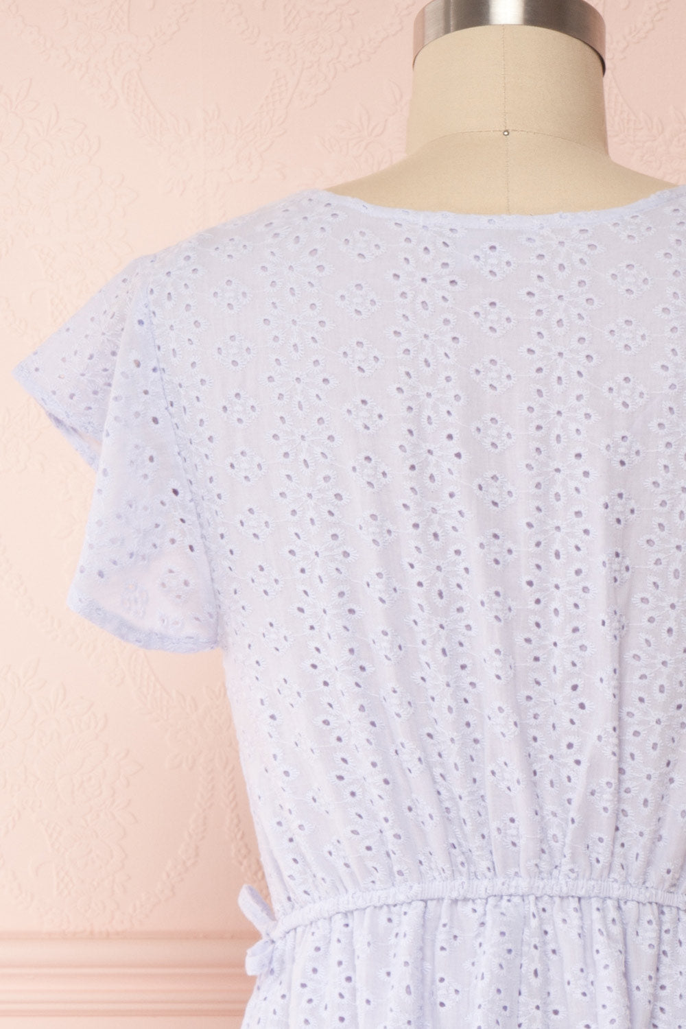 Cassie Lavender Short Wrap Dress | Boutique 1861 back close up