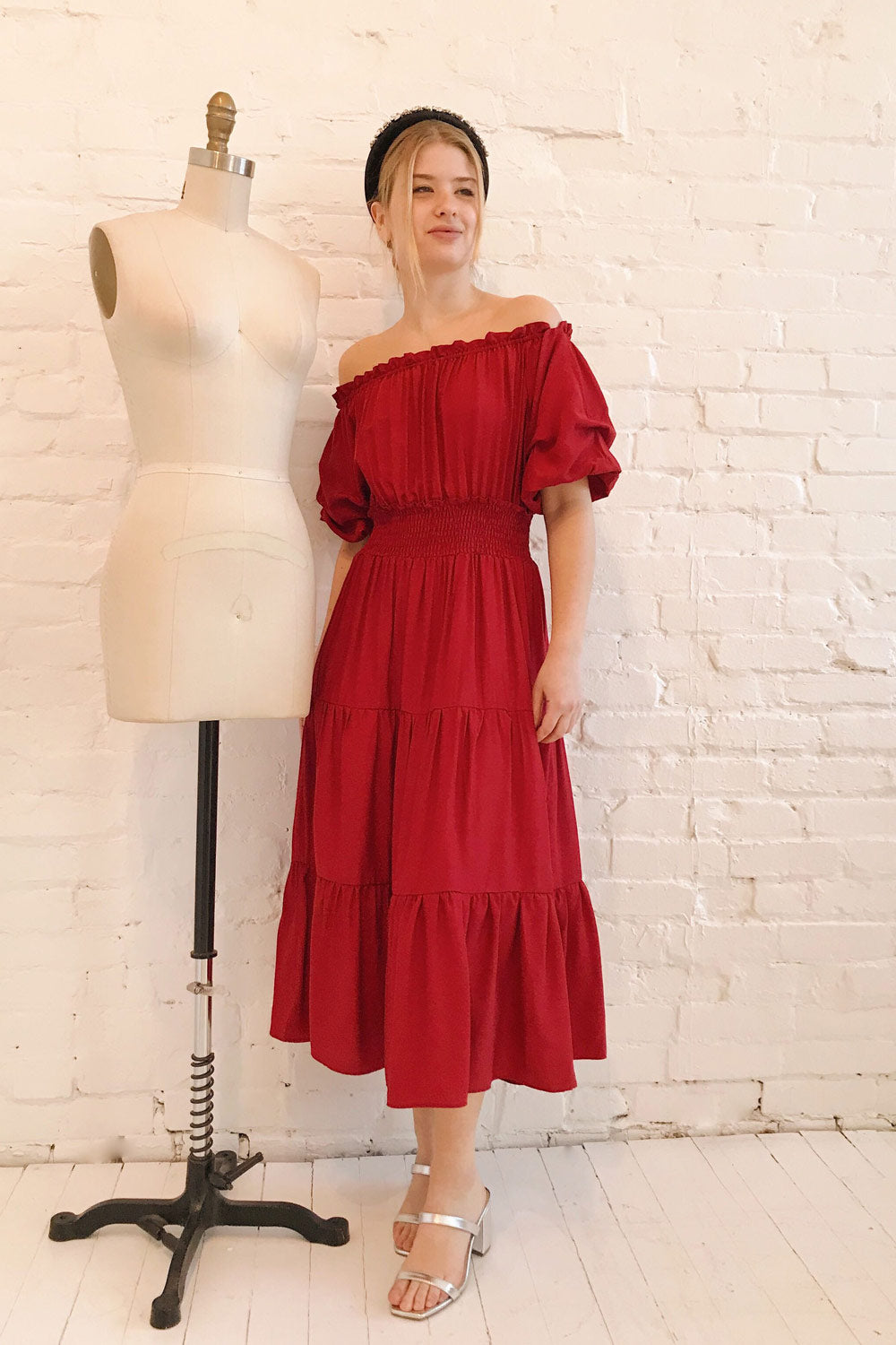 Catolie Red Layered Midi Dress w/ Frills | Boutique 1861 model look