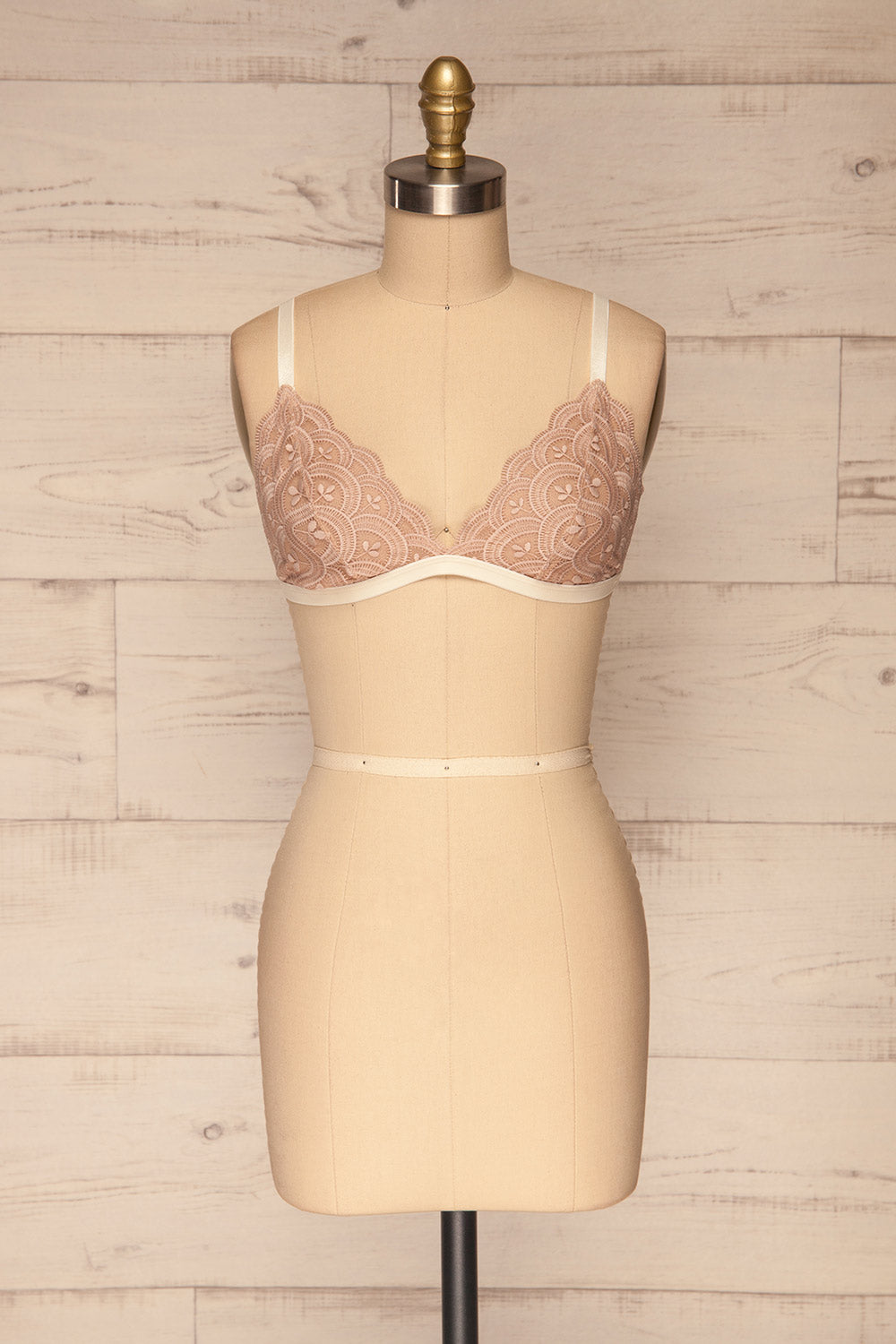 Cauquil Champagne Pink Lace Bralette front view | La petite garçonne
