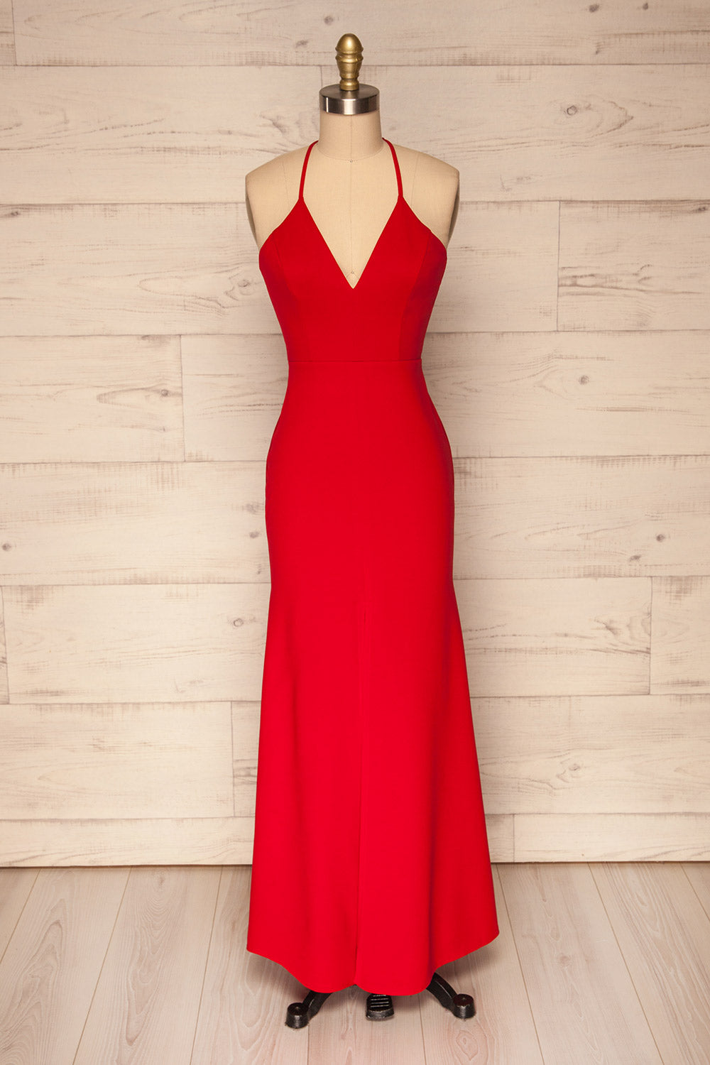 Cazma Red Mermaid Gown with Lace Back | La Petite Garçonne front view