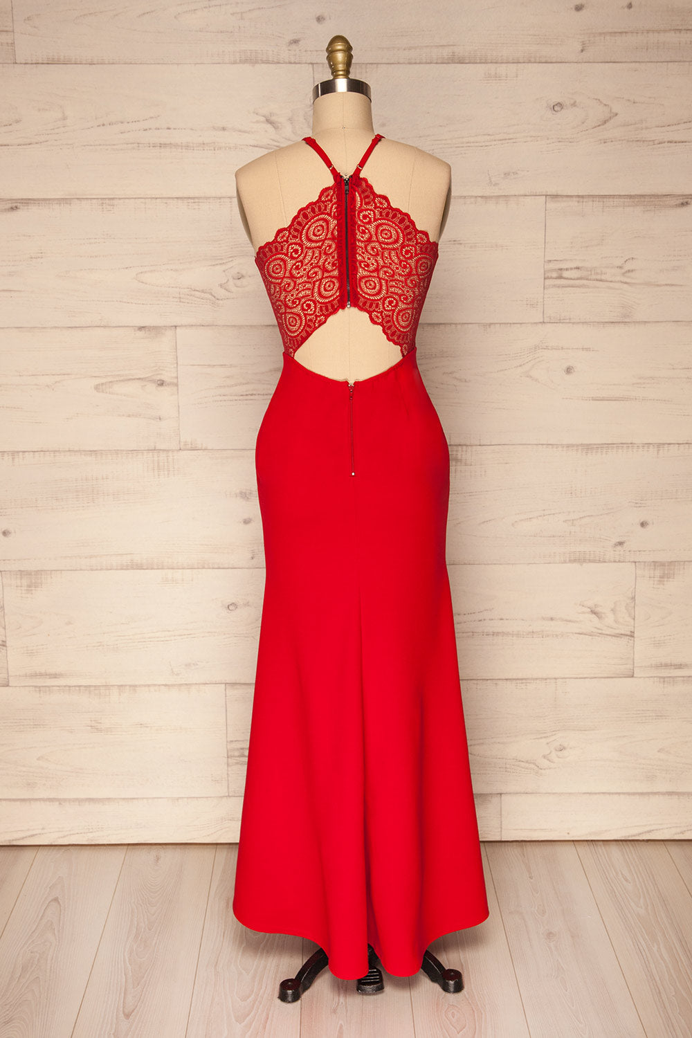 Cazma Red Mermaid Gown with Lace Back | La Petite Garçonne back view