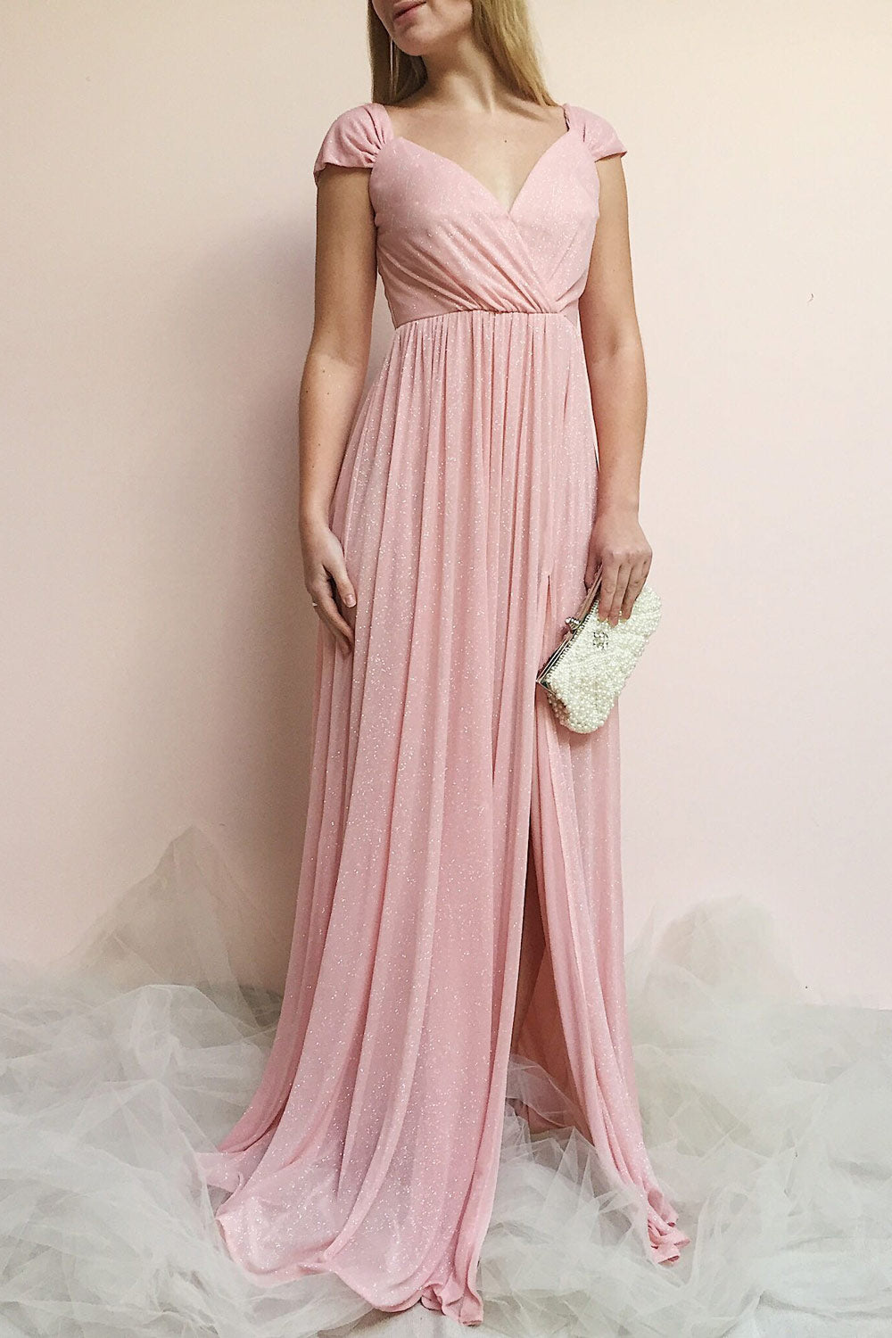 Cephee Blush Glitter Dress | Robe Maxi | Boutique 1861 on model