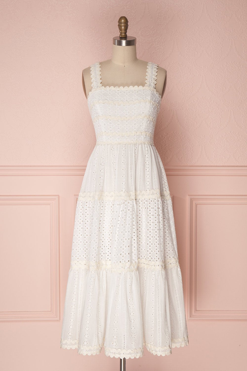 Chikma White & Ivory Embroidered Lace A-Line Dress front view | Boudoir 1861