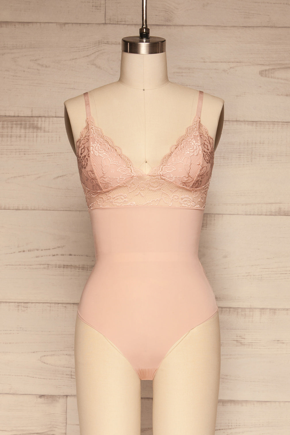 Chiny Blush Embroidered Lace Bodysuit | La petite garçonne front view