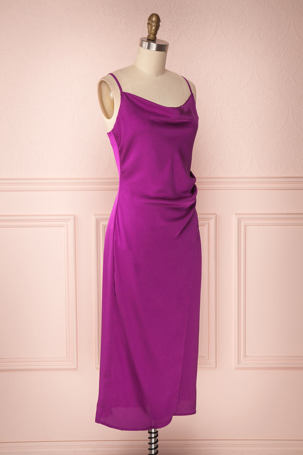 Chloe Fuchsia | Cowl Neck Satin Slip Dress