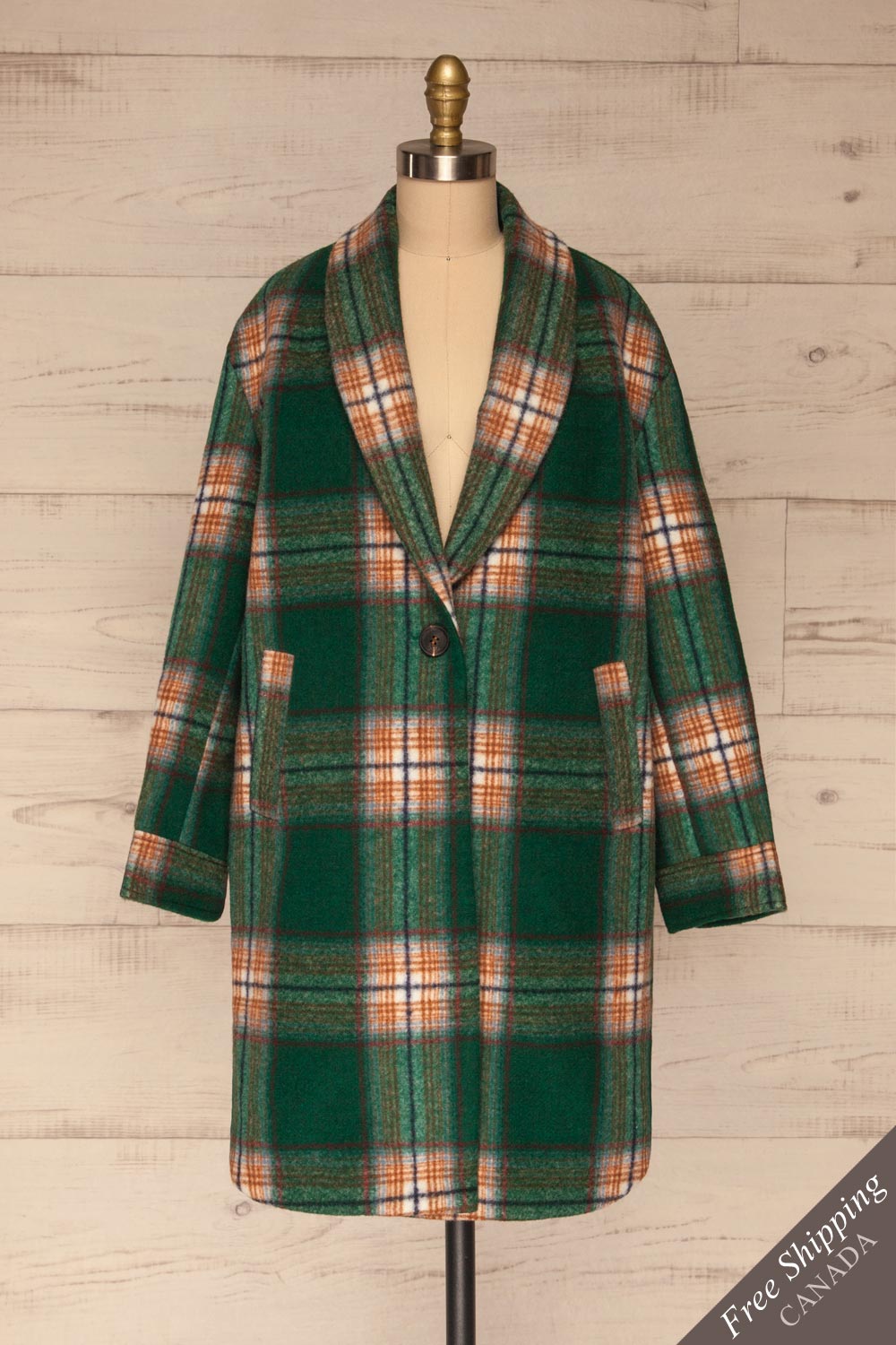 Chodziez Green Tartan Plaid Coat | La petite garçonne front view