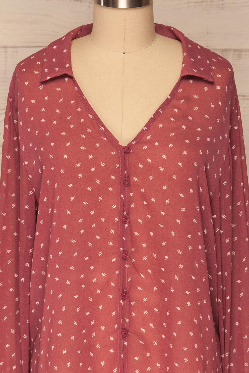 Chojnice Pink & White Floral Chiffon Shirt | FRONT CLOSE UP | La Petite Garçonne