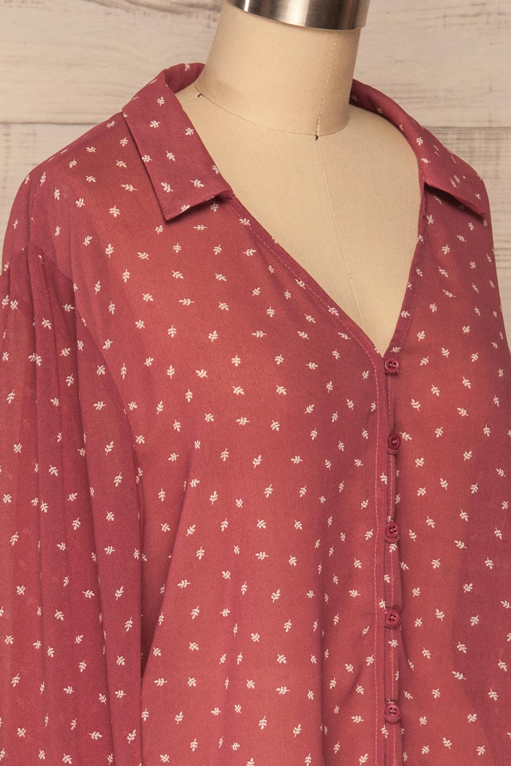 Chojnice Pink & White Floral Chiffon Shirt | SIDE CLOSE UP | La Petite Garçonne