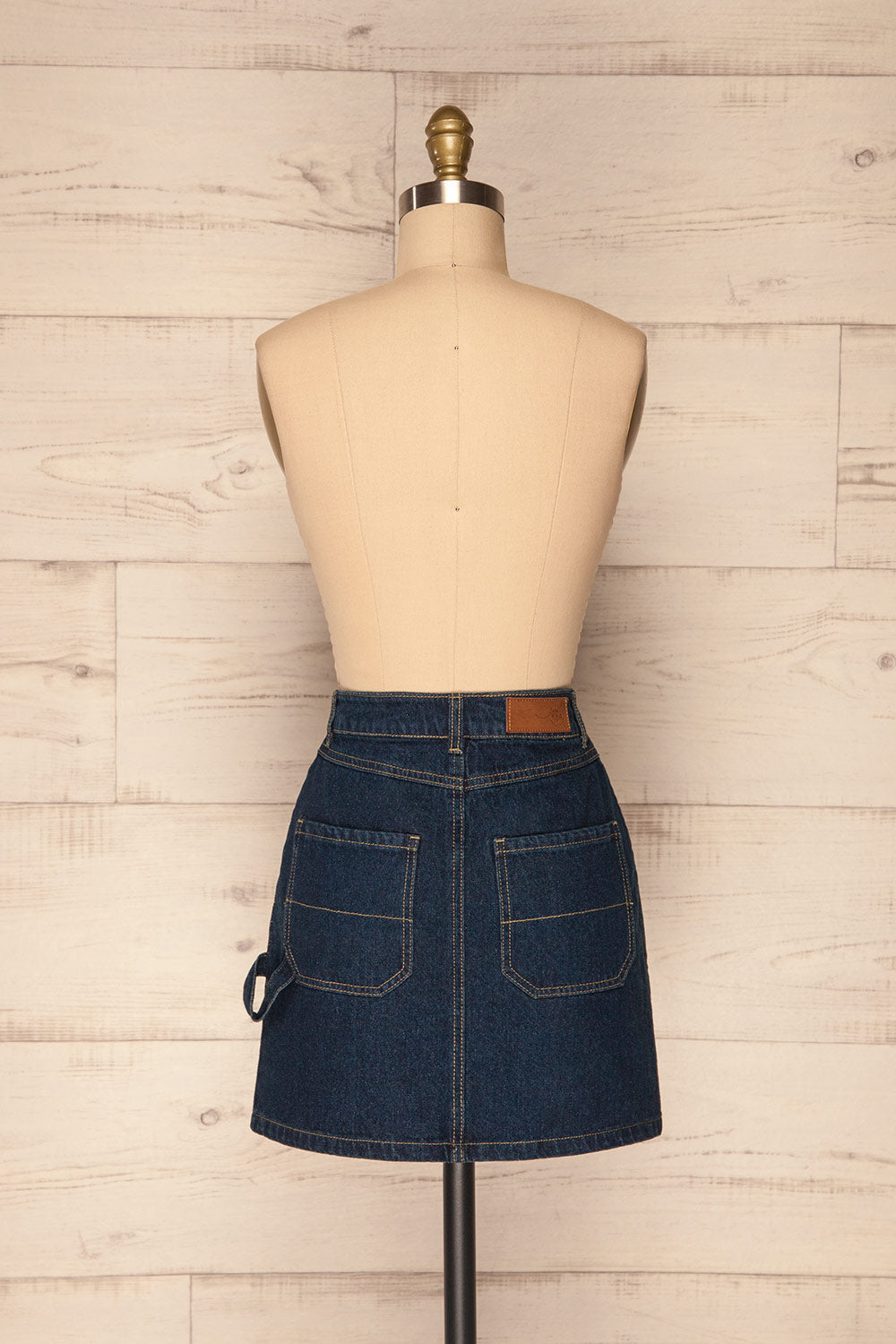 Cieszyn Dark Blue Denim Mini Skirt with Pockets | La Petite Garçonne back view