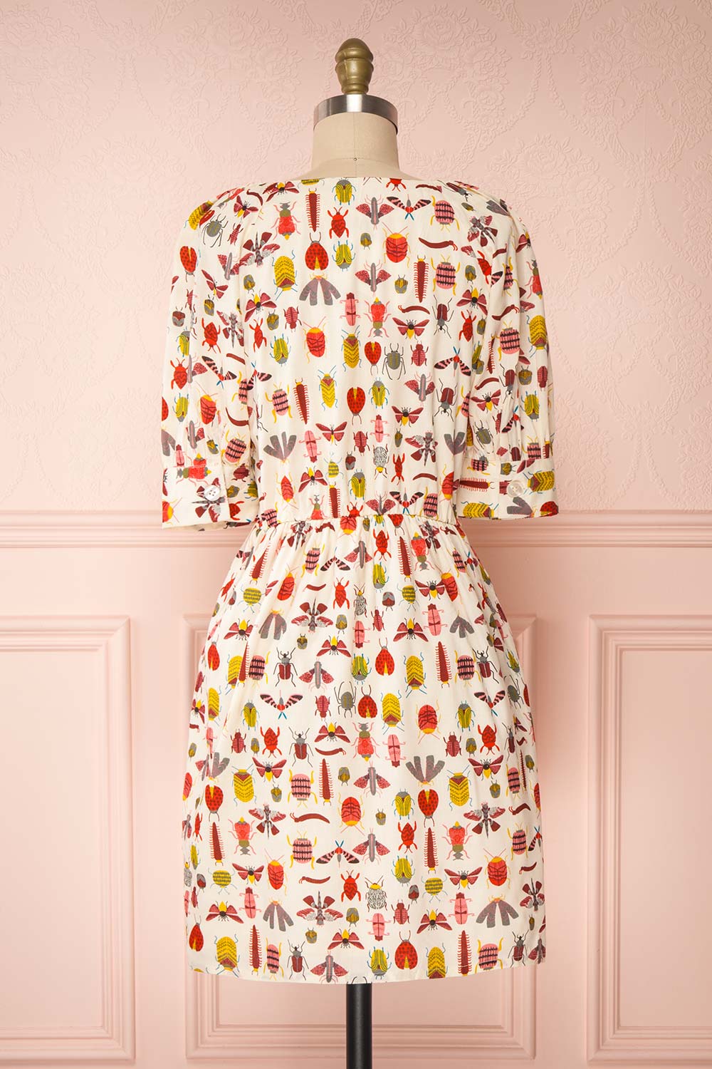 Claretta Cream Insects Printed Short Dress | Boutique 1861 back view