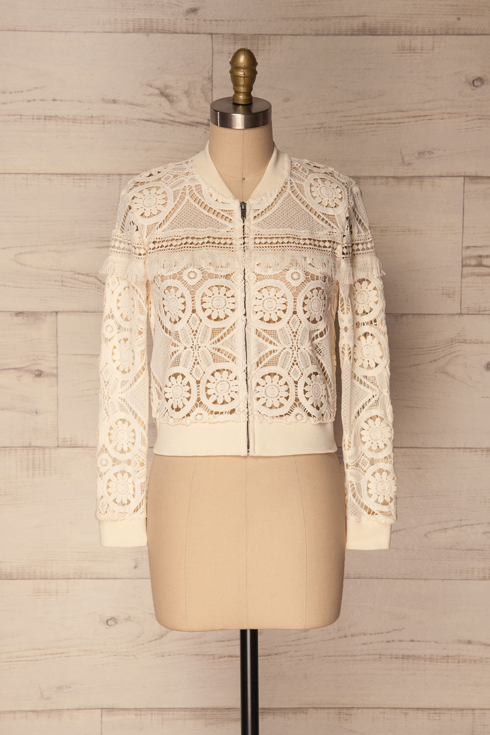 Clemance Cream Openwork Lace Bomber Jacket | La Petite Garçonne 1