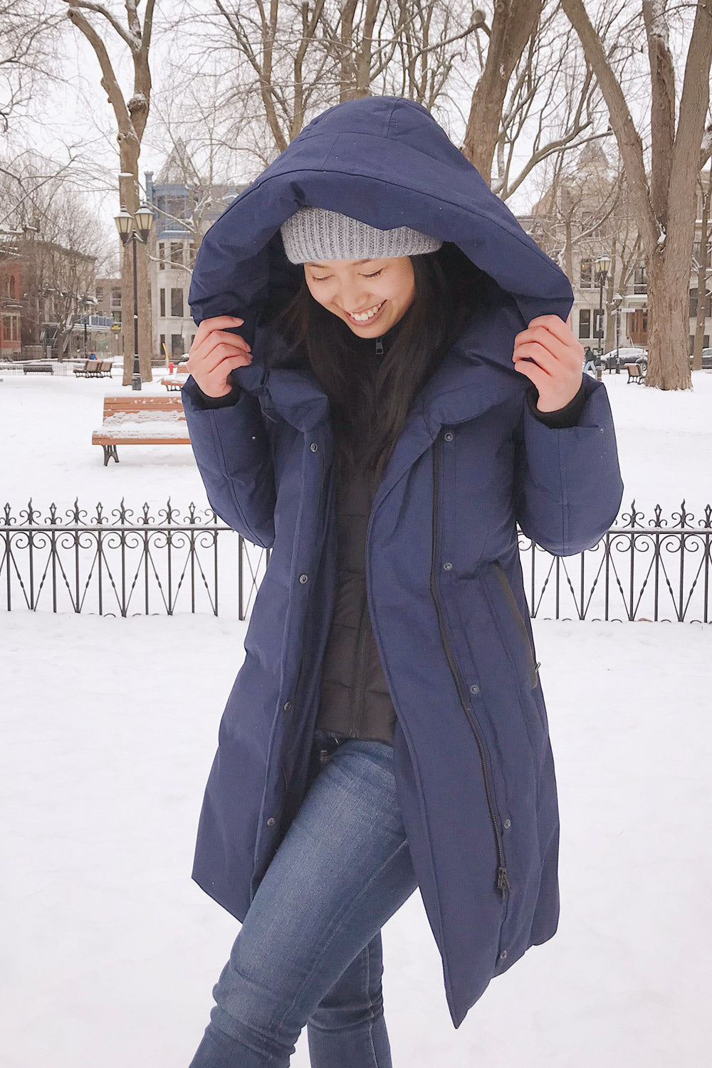 Camelia Black Quilted Soia&Kyo Parka with Hood | La Petite Garçonne model