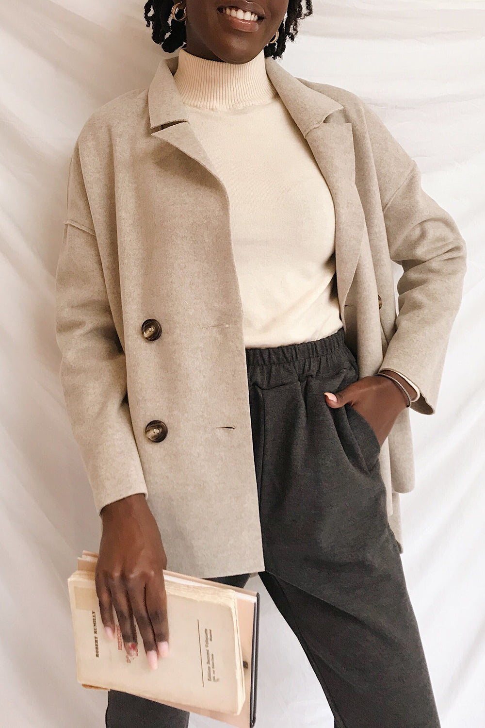 Leszno Beige | Veston Boutonné en Laine