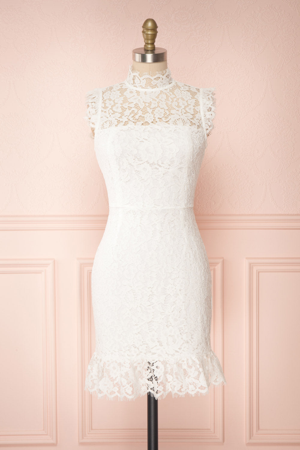 Colombe White Lace High Neck Short Dress Boutique 1861