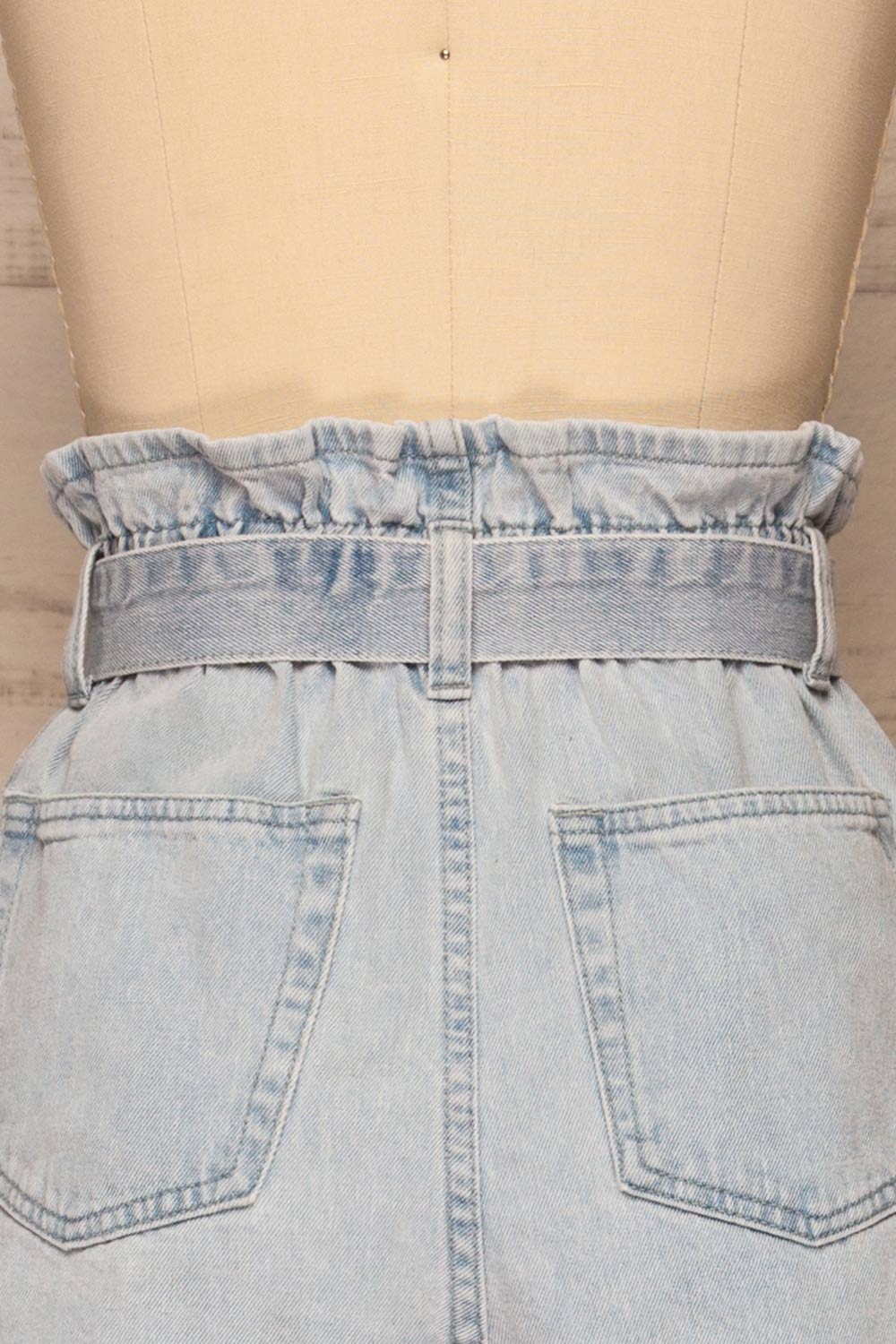 Cotacachi Light Blue Denim Shorts | La petite garçonne back close-up