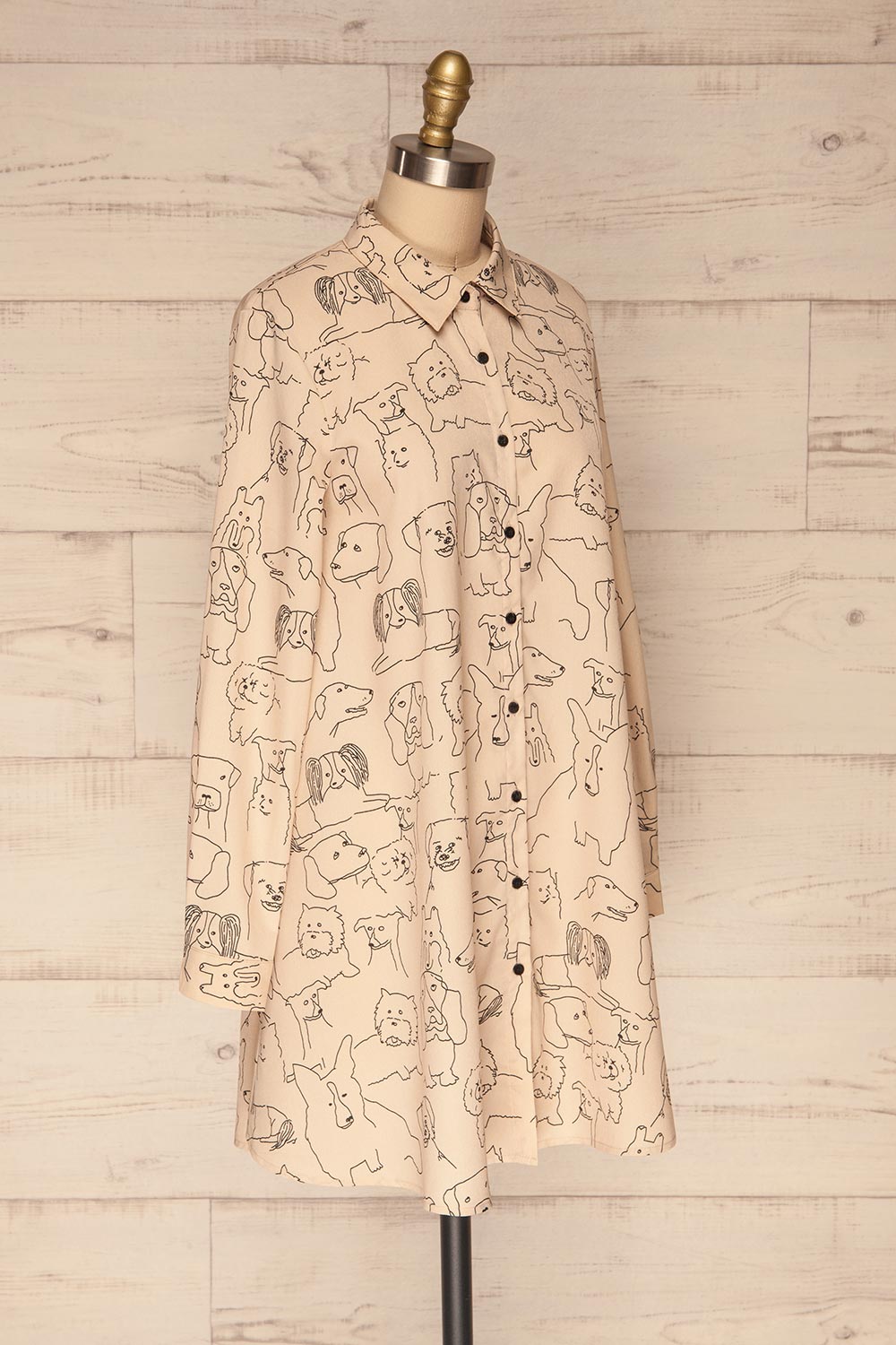 Coventry Beige Dog Pattern Flared Shirt Dress | La Petite Garçonne side view