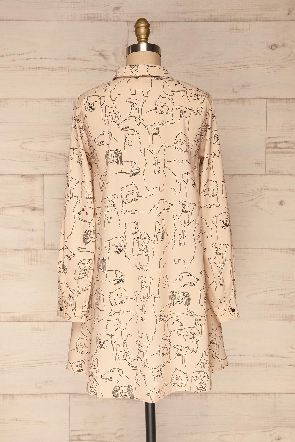 Coventry Beige Dog Pattern Flared Shirt Dress | La Petite Garçonne back view