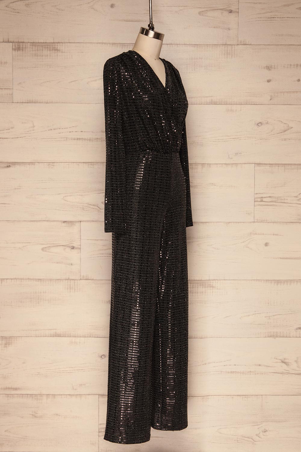 Criostail Black Long Sleeved Sequin Jumpsuit side close up | La Petite Garçonne