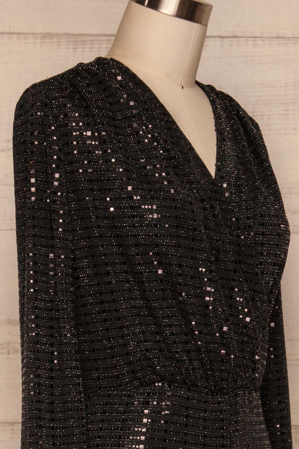 Criostail Black Long Sleeved Sequin Jumpsuit side closeup | La Petite Garçonne