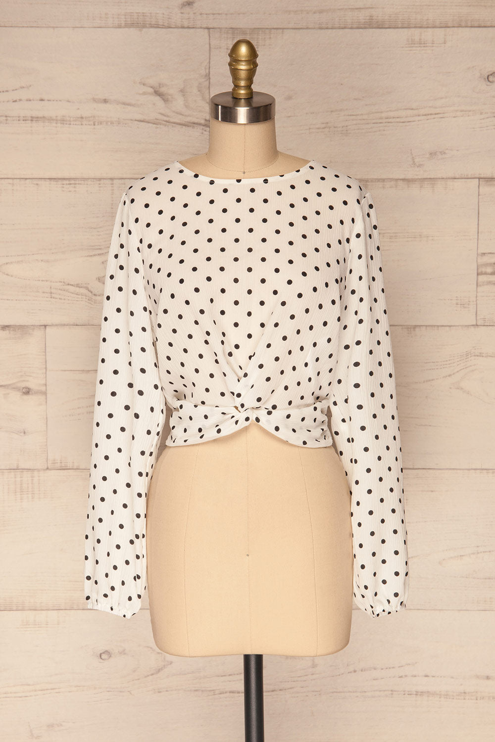 Czersk Blanc White Polkadot Long Sleeved Top | La Petite Garçonne front view