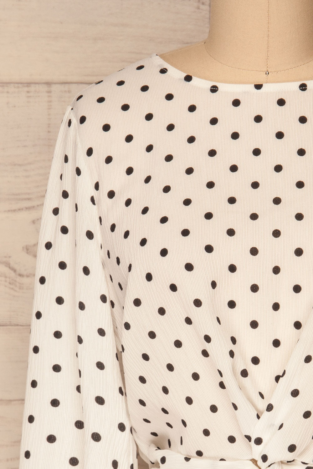 Czersk Blanc White Polkadot Long Sleeved Top | La Petite Garçonne front close-up