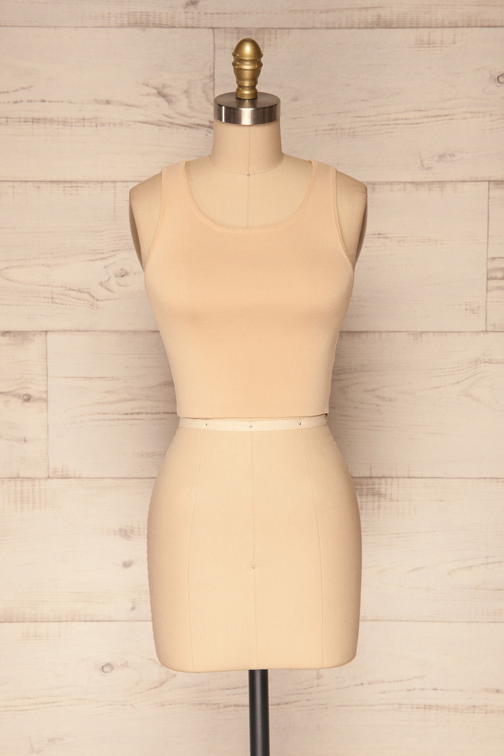 Czluchow Beige Ribbed Knit Cropped Tank Top | La Petite Garçonne front view
