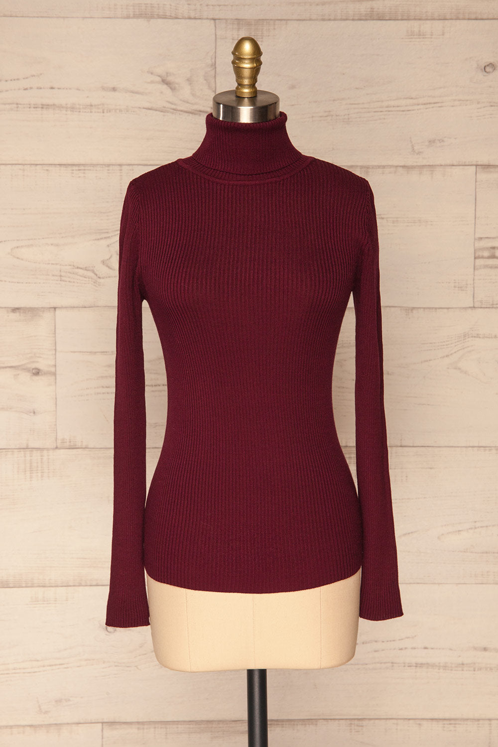 Dagsvik Burgundy Ribbed Turtleneck Top front view | La Petite Garçonne