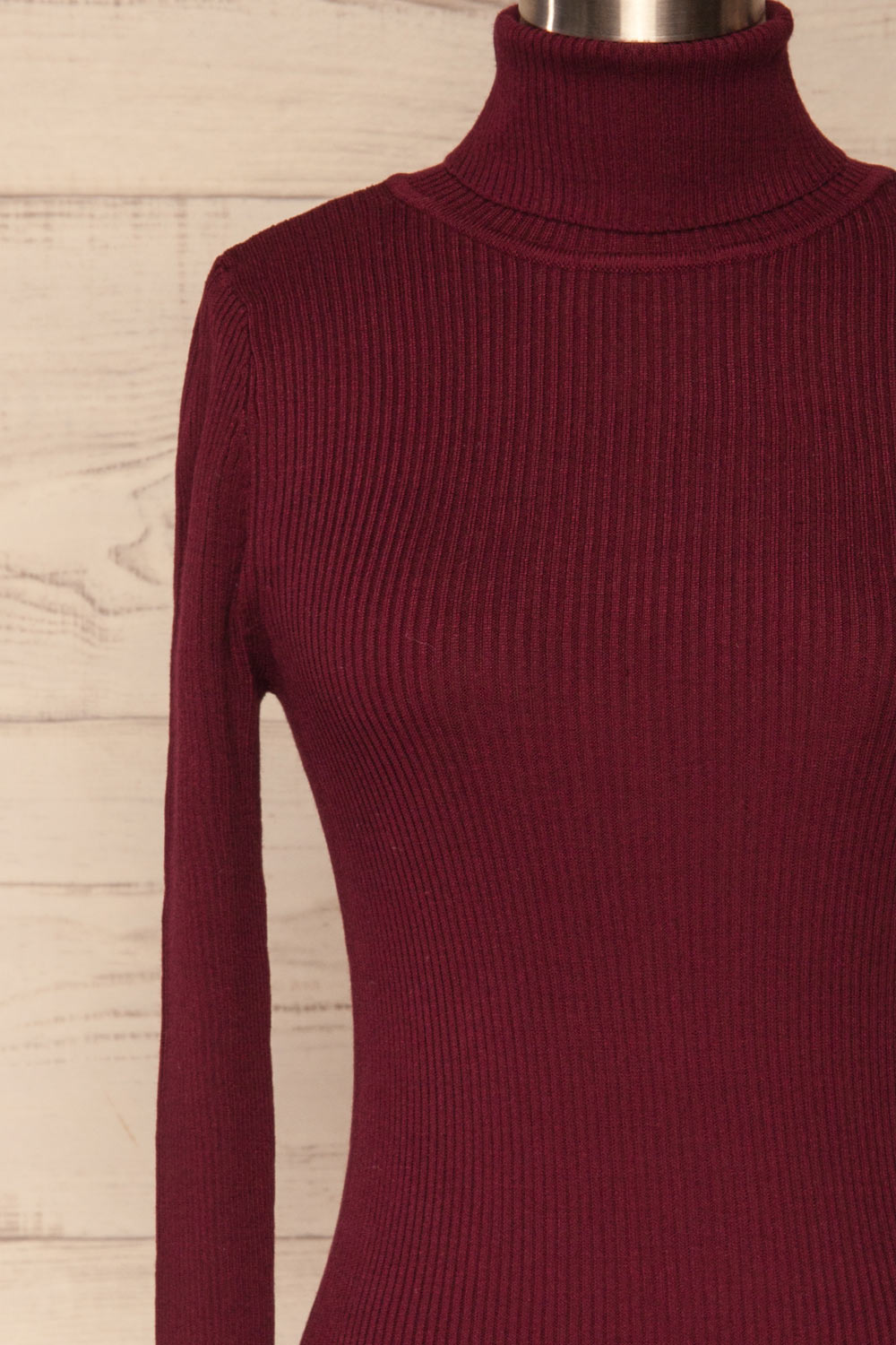Dagsvik Burgundy Ribbed Turtleneck Top front close up | La Petite Garçonne