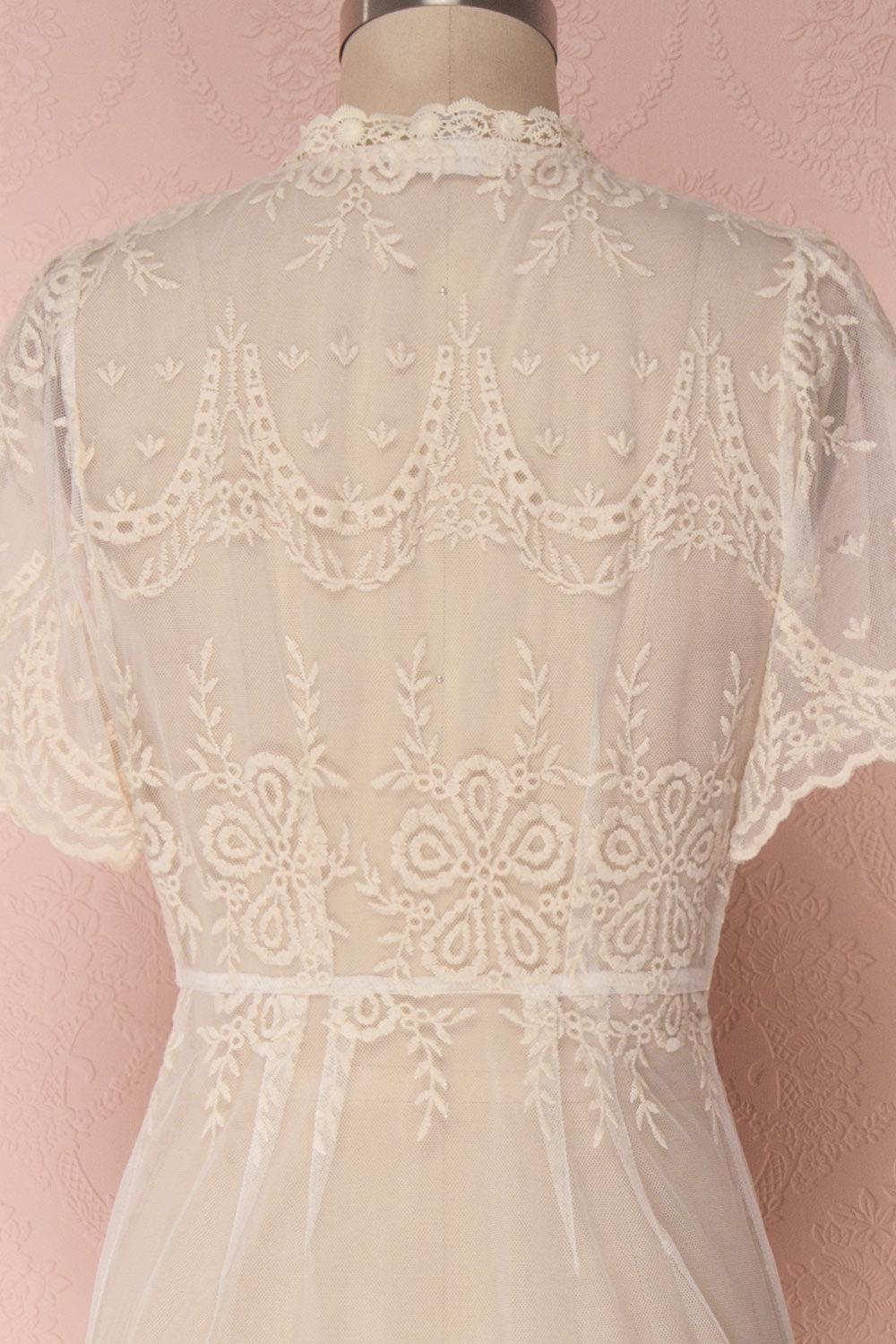 Daiva Day Cream Lace & Mesh Floral Maxi Kimono | Boutique 1861 6