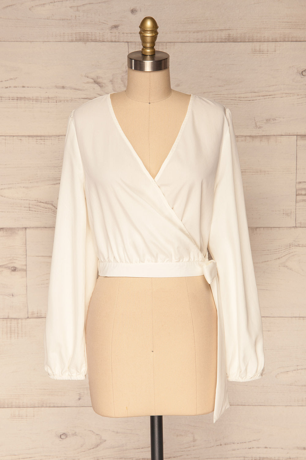 Dakovo White Long Sleeved Wrap Top | La Petite Garçonne front view