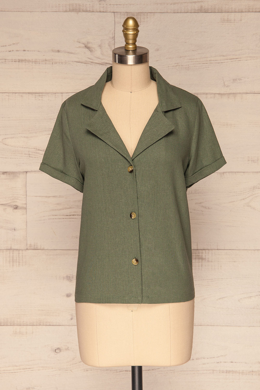 Damsgaard Moss Khaki Short Sleeved Shirt | La Petite Garçonne 1