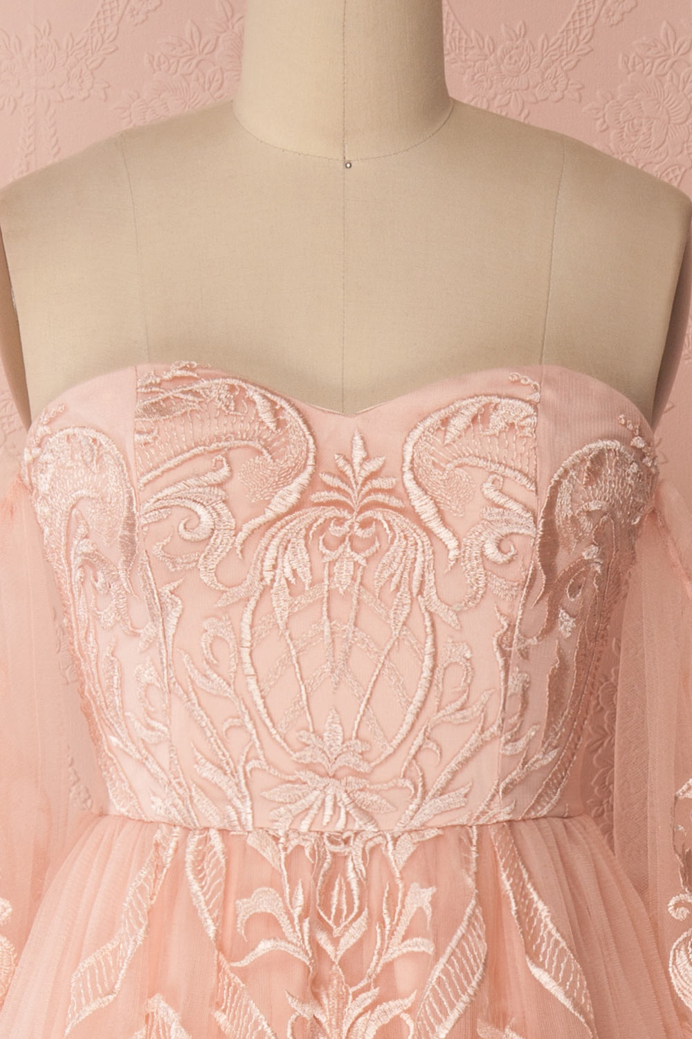 Damya Blush Embroidered Net Tulle Bustier Dress | Boutique 1861