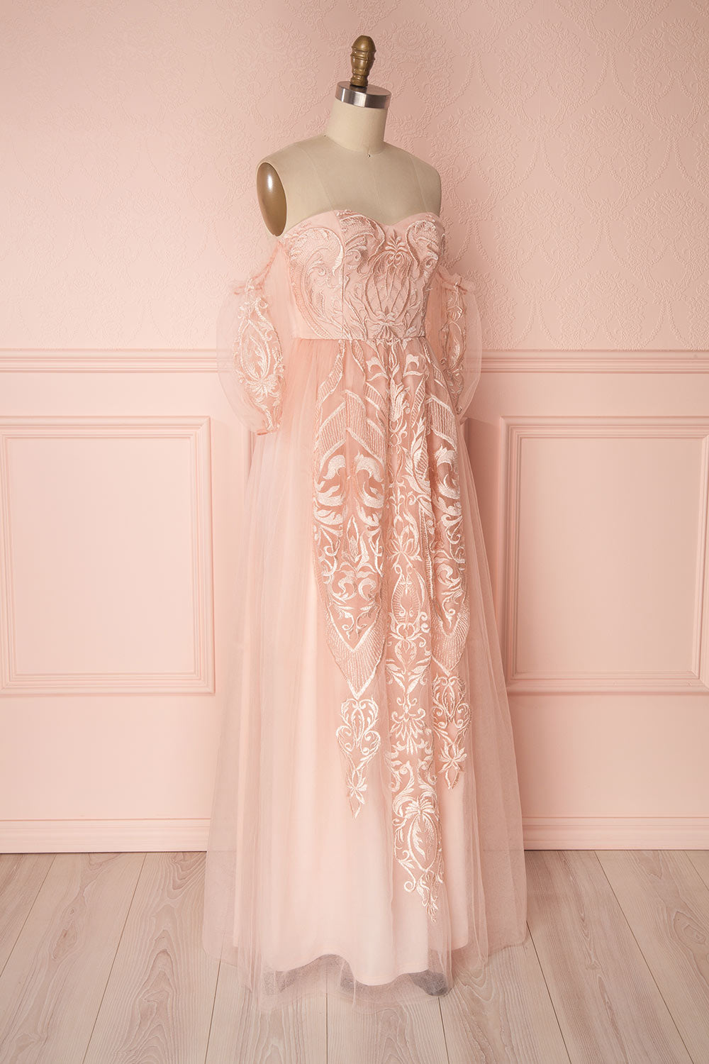 Damya Blush Embroidered Net Tulle Bustier Dress | Boutique 1861