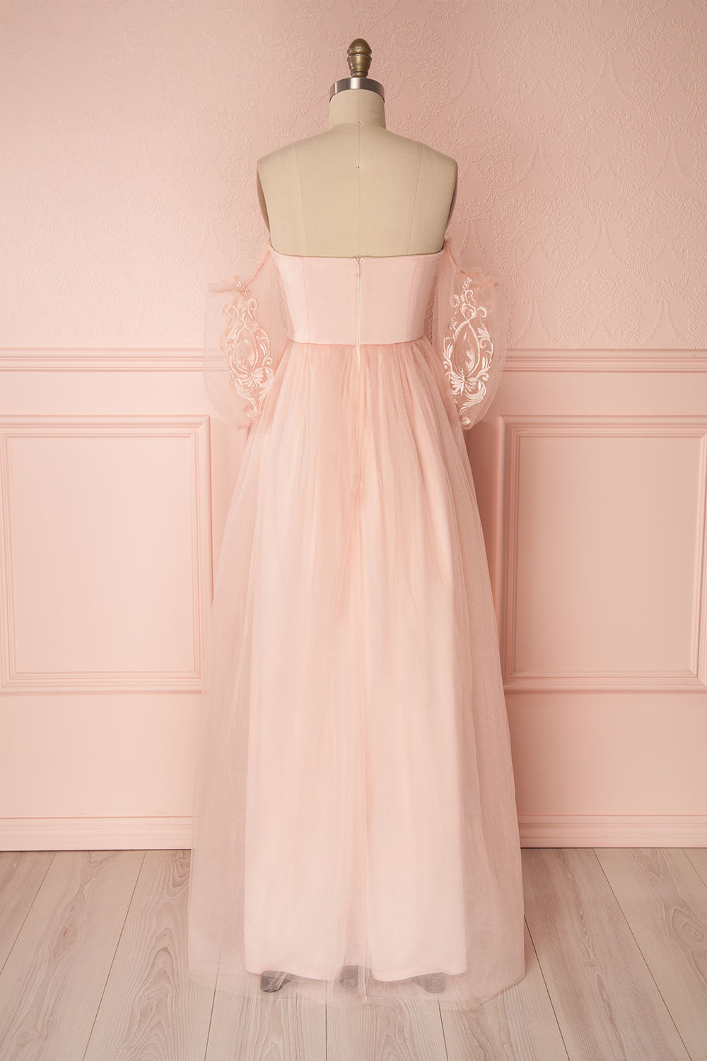 Damya Blush Embroidered Net Tulle Bustier Dress | Boutique 1861