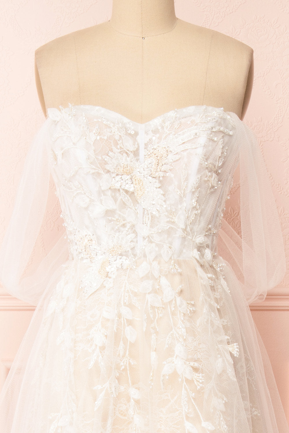 Darana White Embroidered Bustier Bridal Dress | Boudoir 1861 front close-up