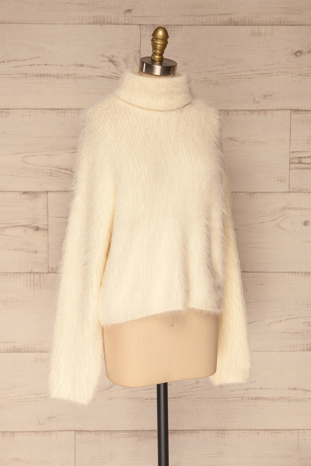 Dassel Ivory Fuzzy Turtleneck Top | La petite garçonne side view