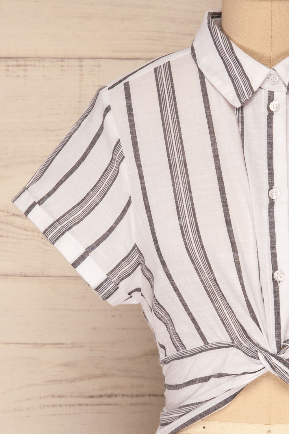 Davanger White & Grey Striped Button-Up Crop Top | La Petite Garçonne