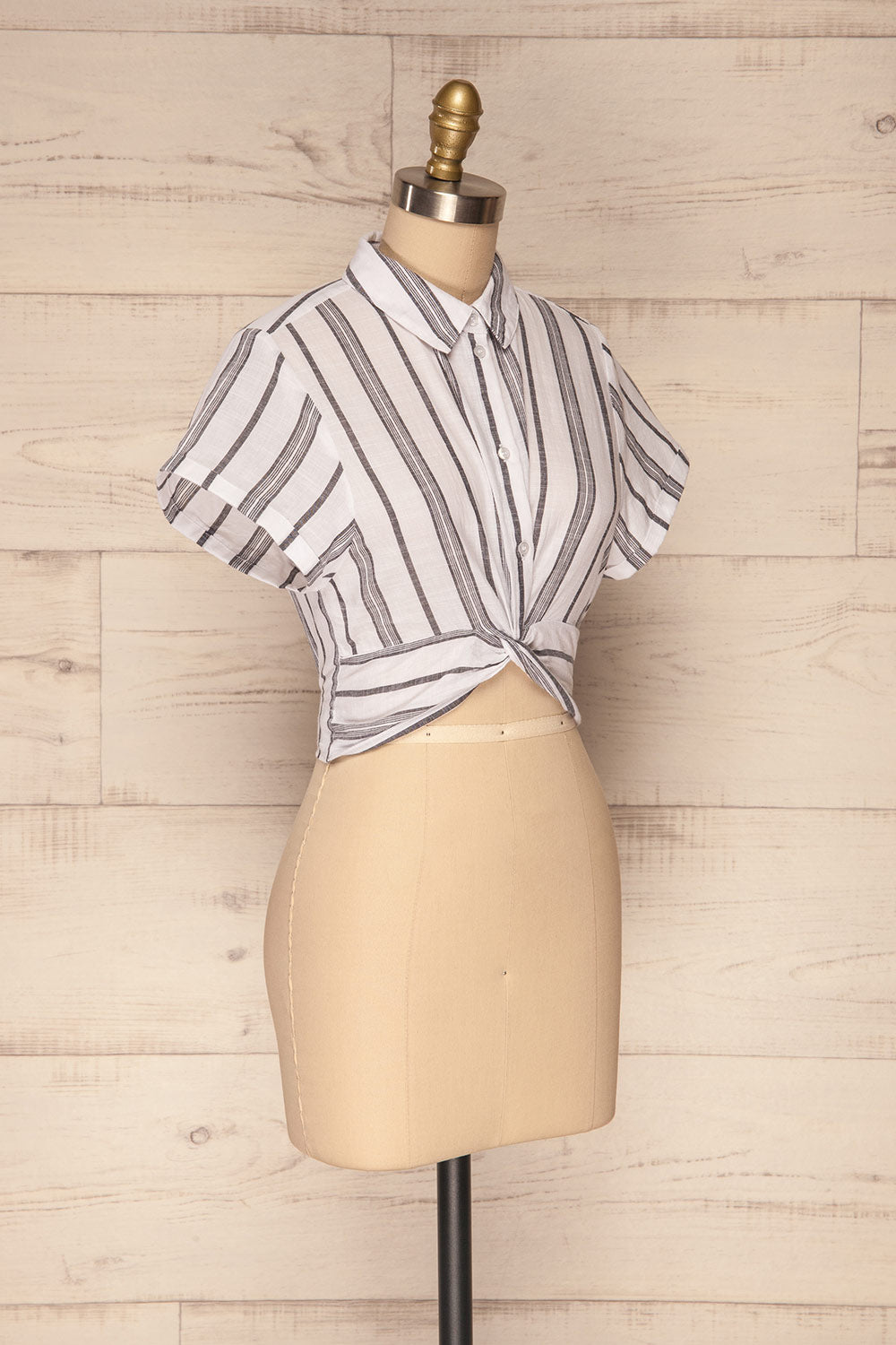 Davanger White & Grey Striped Button-Up Crop Top | La Petite Garçonne
