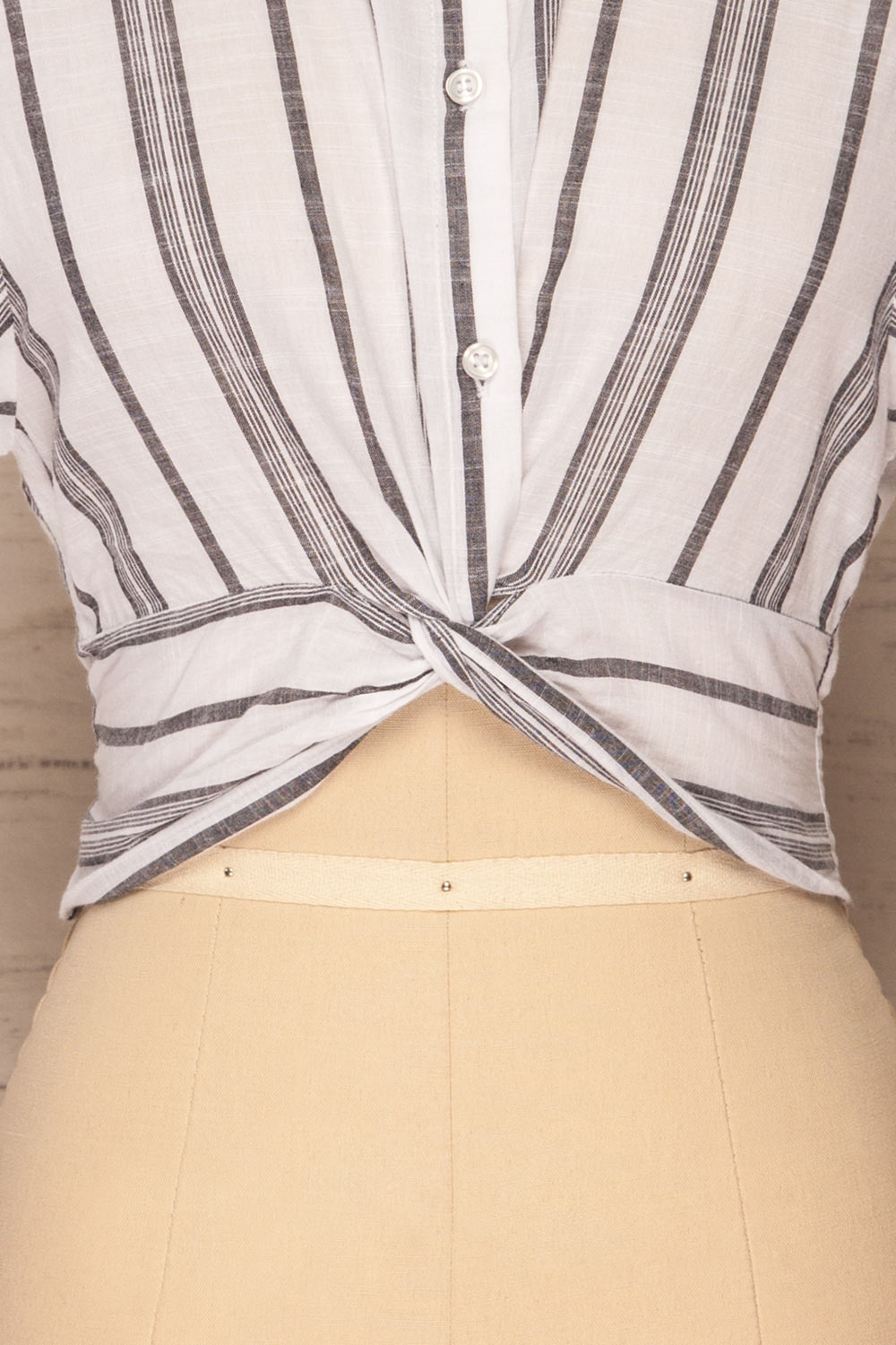 Davanger White & Grey Striped Button-Up Crop Top | La Petite Garçonne