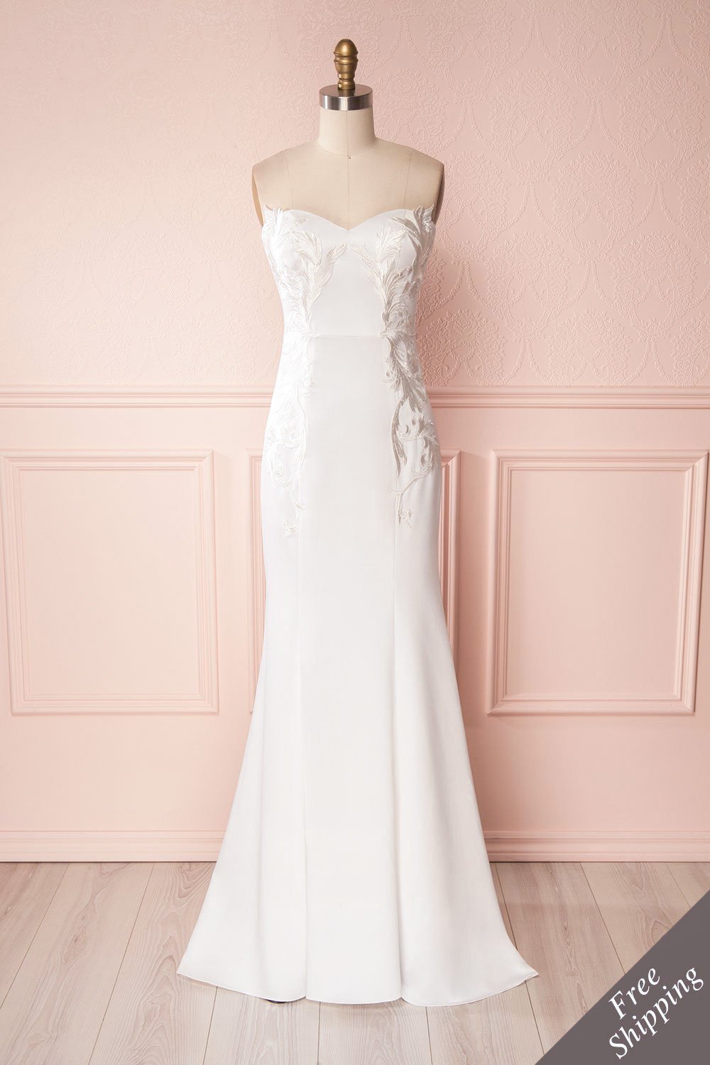 Dayana White Embroidered Bustier Mermaid Dress | Boutique 1861