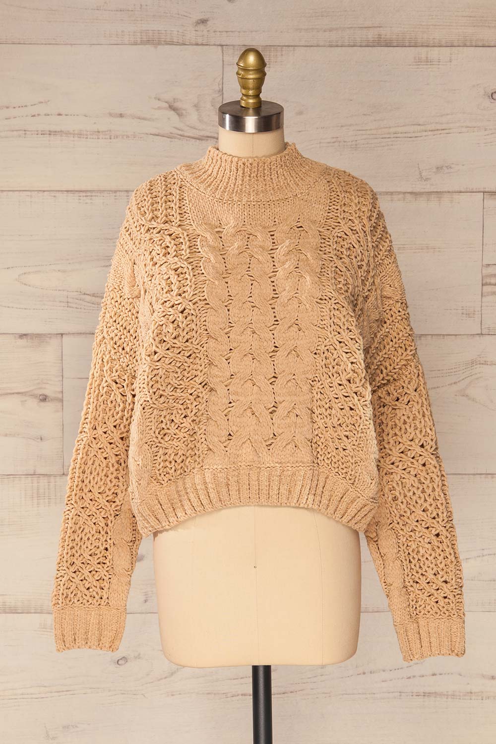 Debar Camel Cropped Knit Sweater | La petite garçonne front view