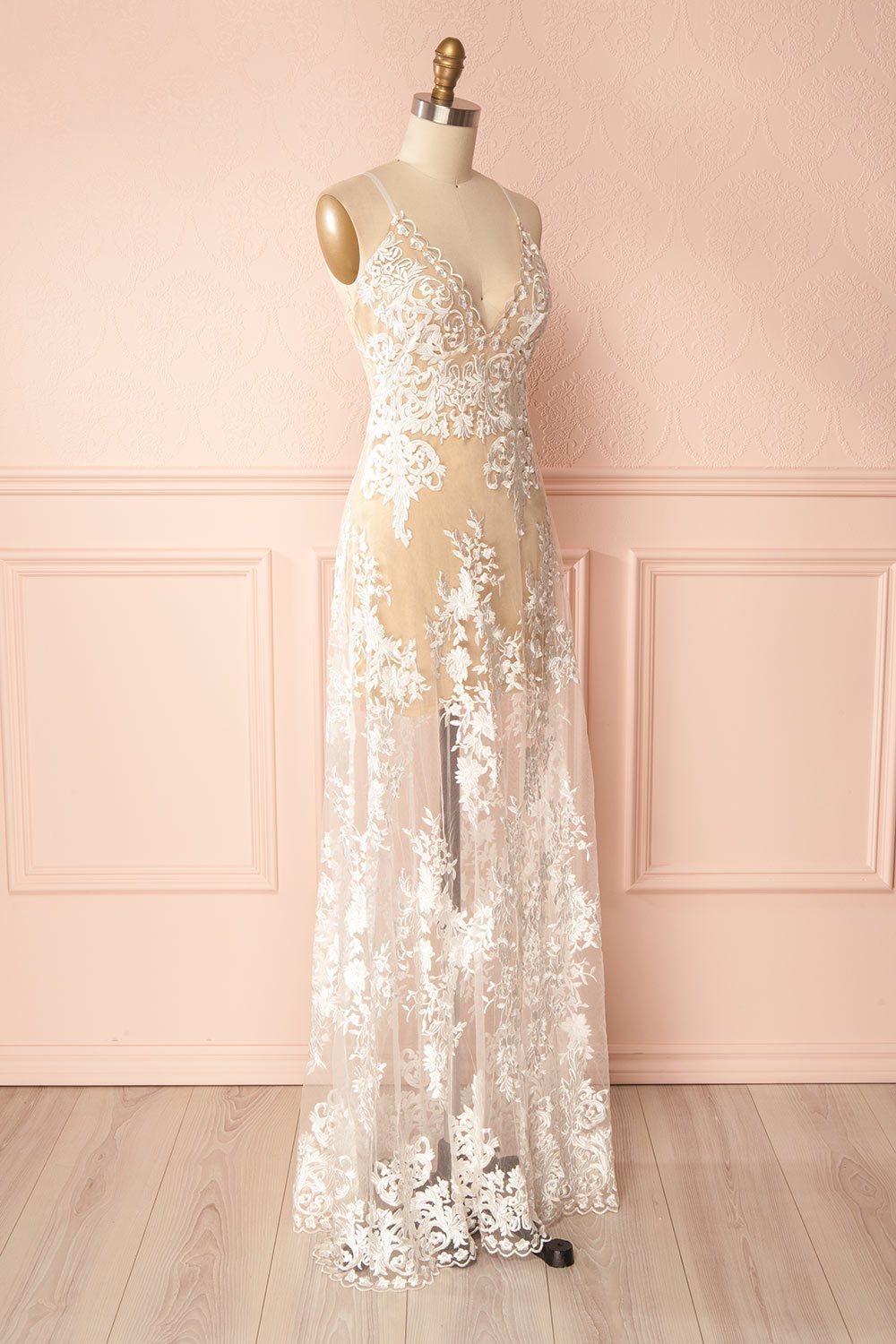 Decla Day White Embroidered Mesh Maxi Dress | Boudoir 1861