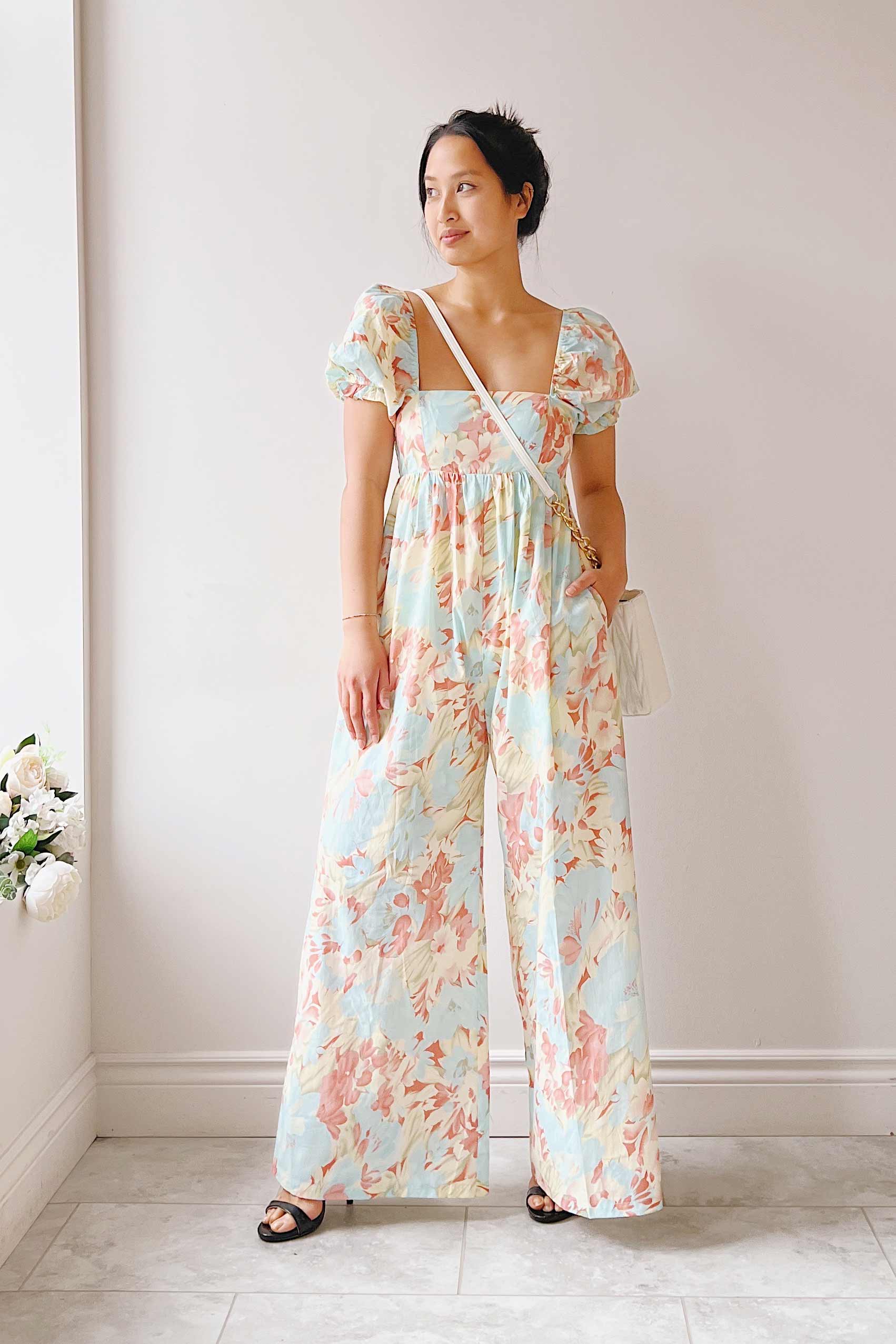 Dee Floral Jumpsuit w/ Square Neckline | Boutique 1861