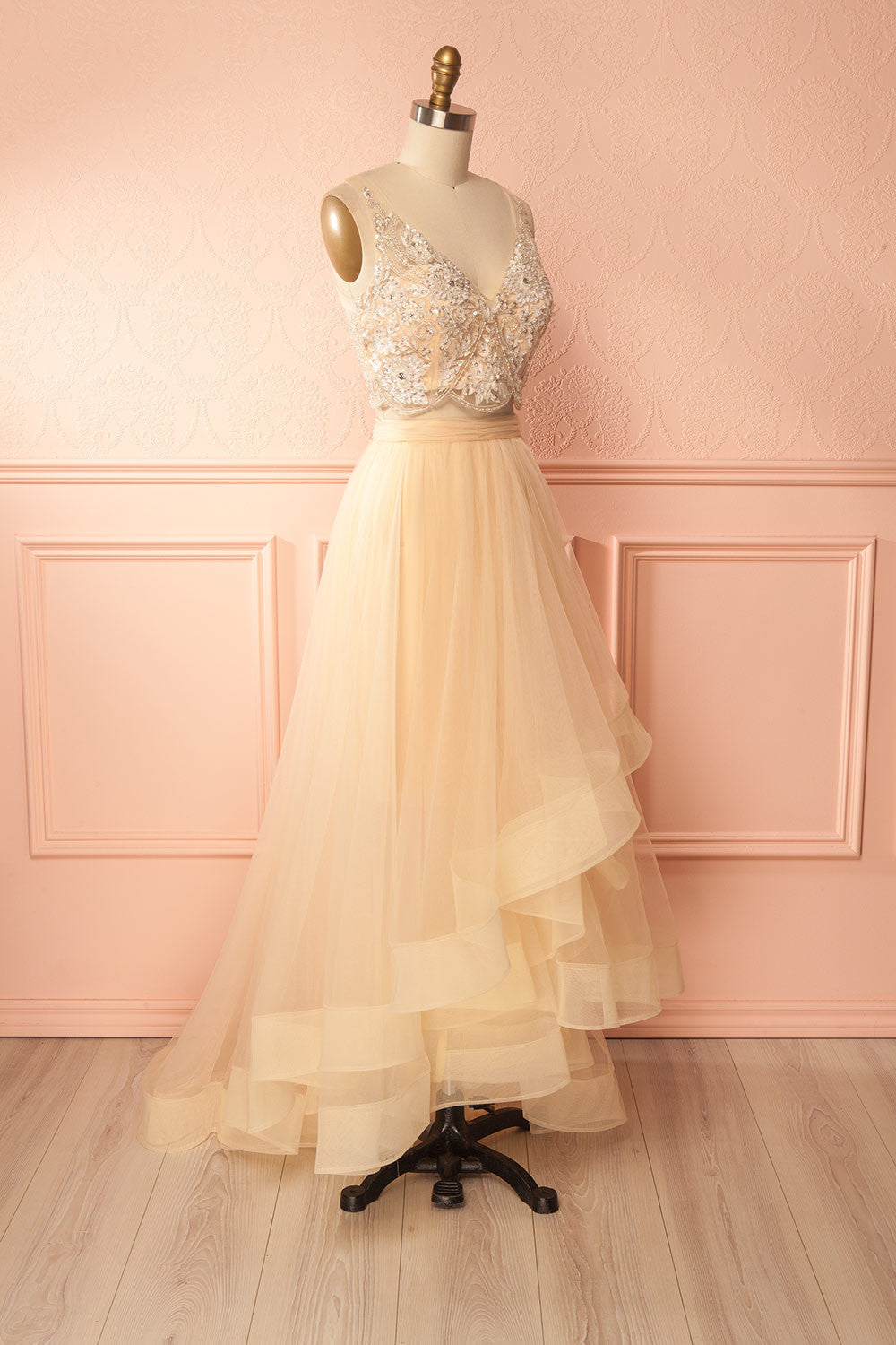 Deepali Champagne Tulle Skirt and Sequined Top Set | Boudoir 1861