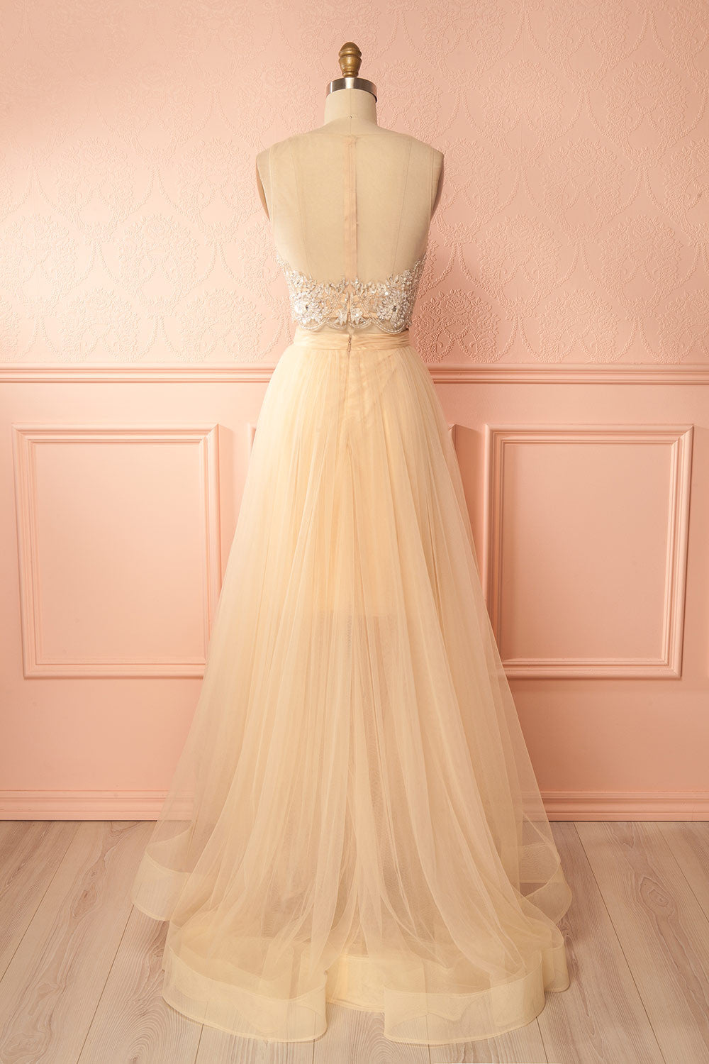 Deepali Champagne Tulle Skirt and Sequined Top Set | Boudoir 1861